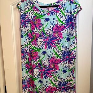 Vintage Lilly Pulitzer Sleeveless Shirt Dress in Blue/ Pink Leopard Spots